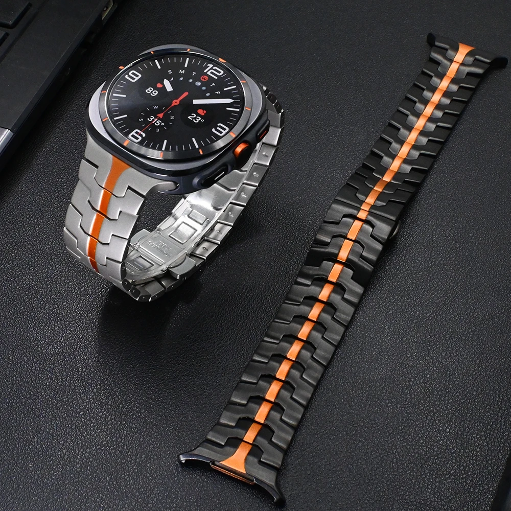 Męski metalowy pasek do Samsung Galaxy Ultra 7 47mm BEZ szczelinowa opaska ze stali nierdzewnej do Samsung Galaxy Ultra 47mm czarno-złota opaska do zegarka