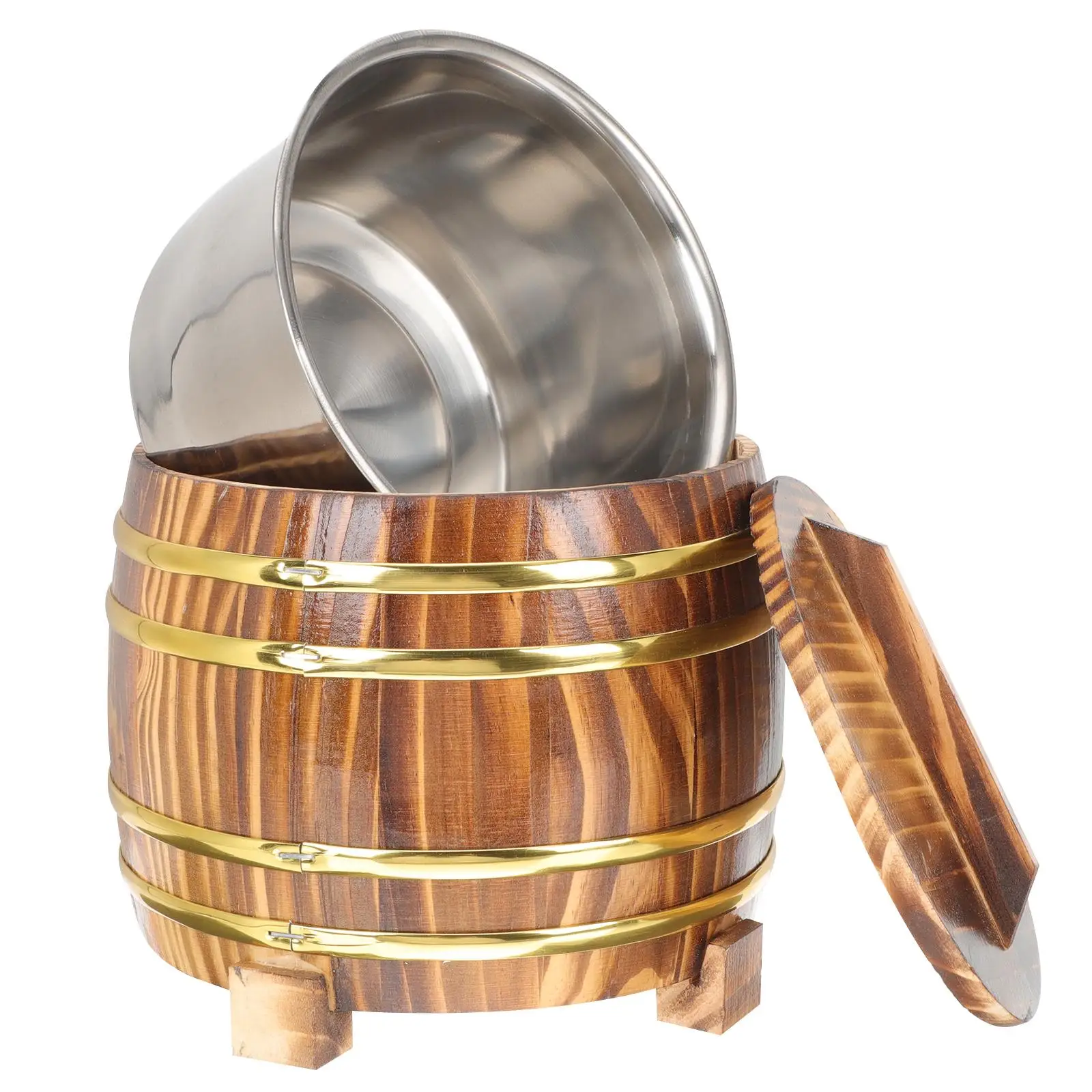 

Round Shaped Rice Steamed Bucket Wooden Storage Containers With Lid Household Dinnerware Sets Multi Function Rice Bucket