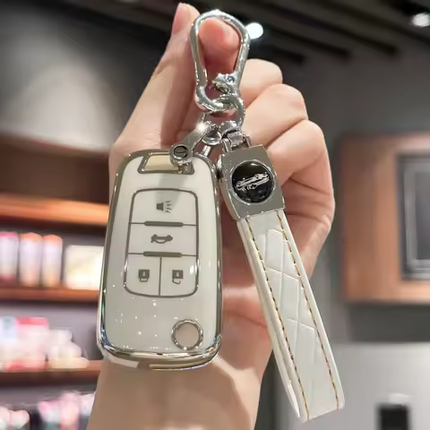 Car Key Fob Case Cover with PU Leather Lanyard for Chevy 2010-2019 Chevrolet Impala Camaro Cruze Equinox Malibu Sonic GMC Terrai