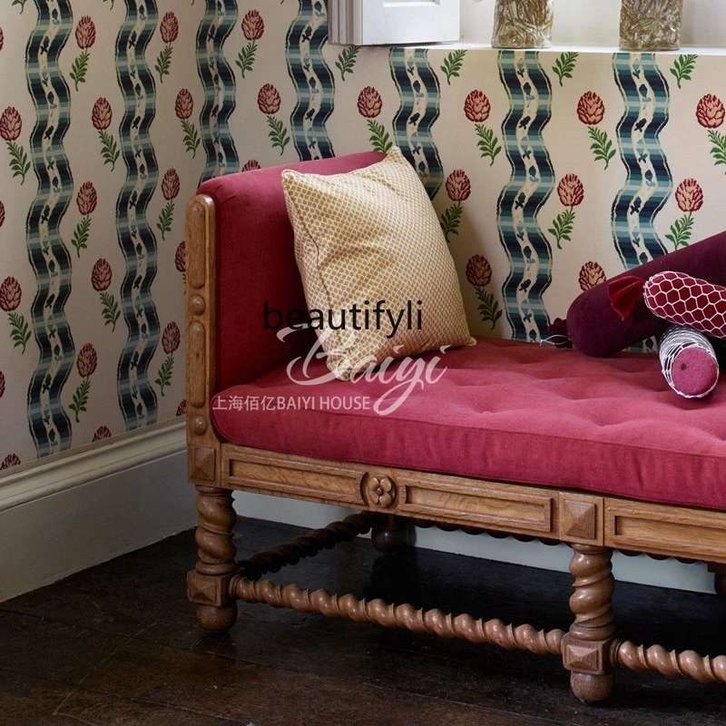 مقعد بجانب السرير مصنوع من الخشب الصلب الفرنسي القديم الأمريكي القديم المنحوت على شكل زهرة، مقعد تغيير الأحذية من الخشب الصلب الفرنسي القديم