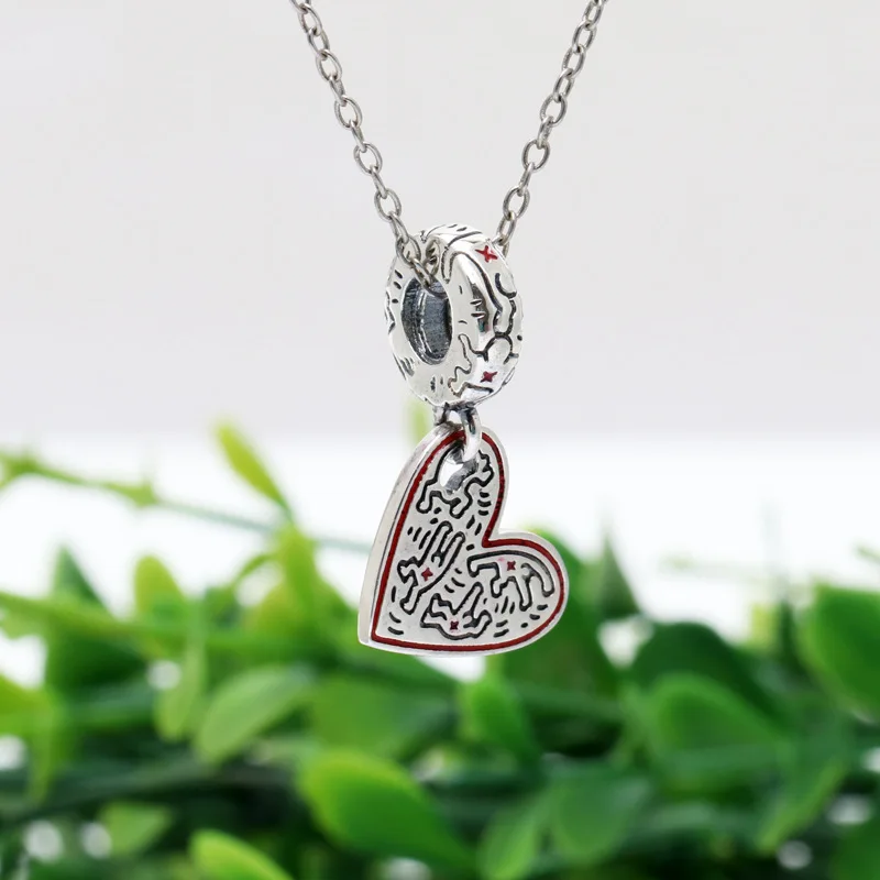 New Original 925 Sterling Silver Bead Human Dance Heart Dangle Charm Fit Pandora Bracelet Necklace DIY Women Jewelry