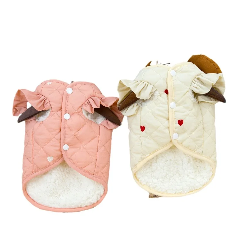 

Dog Clothes Pet Clothing Small Dog Cat Warm Coat Autumn Winter Waterproof Comfortable 25 Love Flounced Sleeve Cotton Vest Outfit