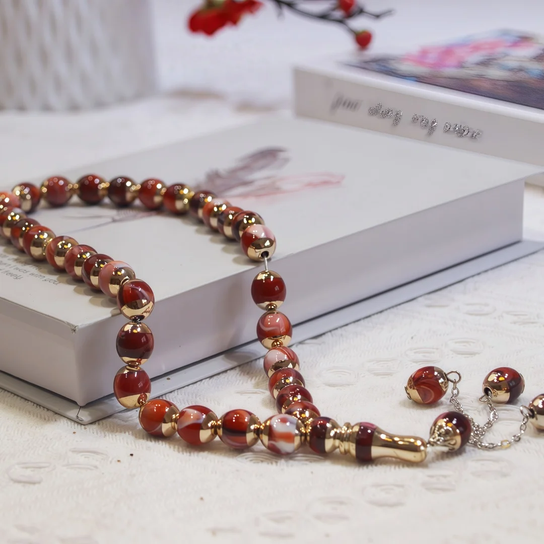 Resin Laser Gradient‑Color 12 mm 33‑Bead Rosary, Colorful Round‑Bead Hand‑Held Prayer Counting Gift Bracelet