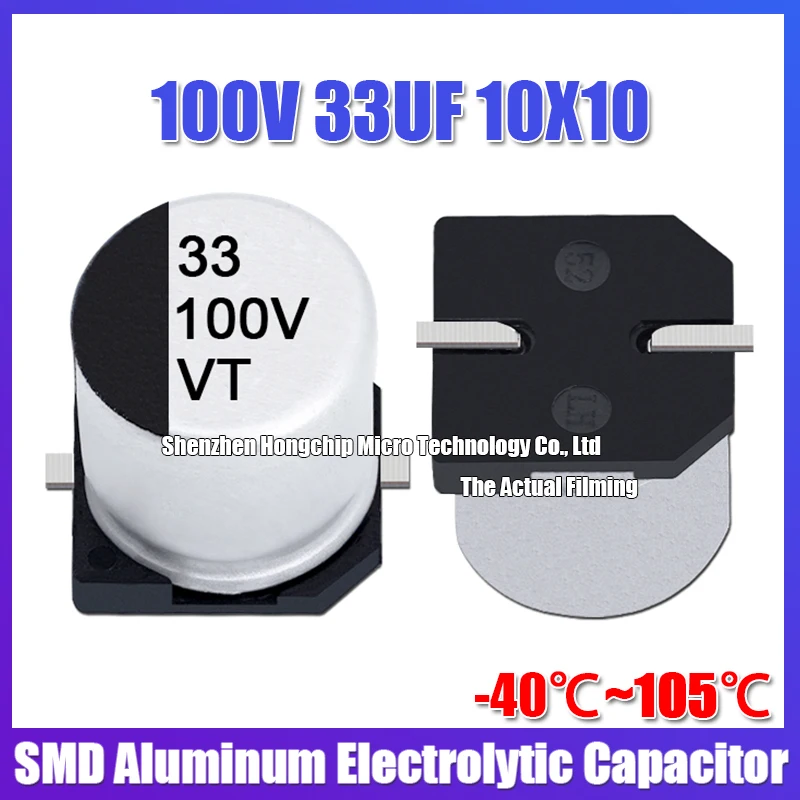 (10PCS) 100V 33UF 10X10 SMD Aluminum Electrolytic Capacitor SMD-2 100v33uf 10*10.5mm Capacitor -40℃~105℃ ±20%