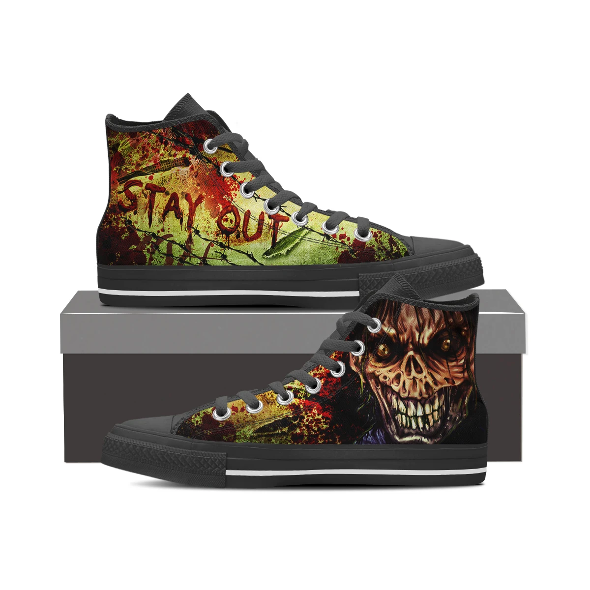 

ELVISWORDS Fear Zombie Design Prints Vulanized Shoes Lightweight Lace Up Shoes Spring Autumn For Young Grils Zapatos