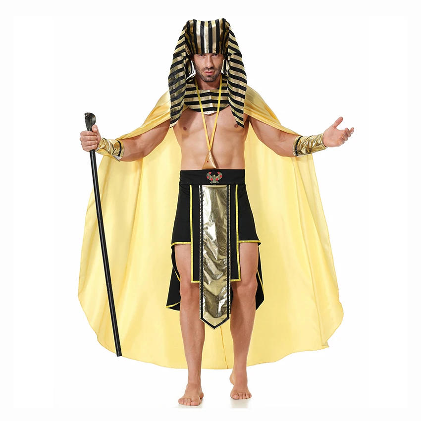 

Pharaoh Egypt Ancient Greek King Eye of Providence Cosplay Dress Sorcerer Vintage Halloween Costume for Men Carnival Cloak Cape