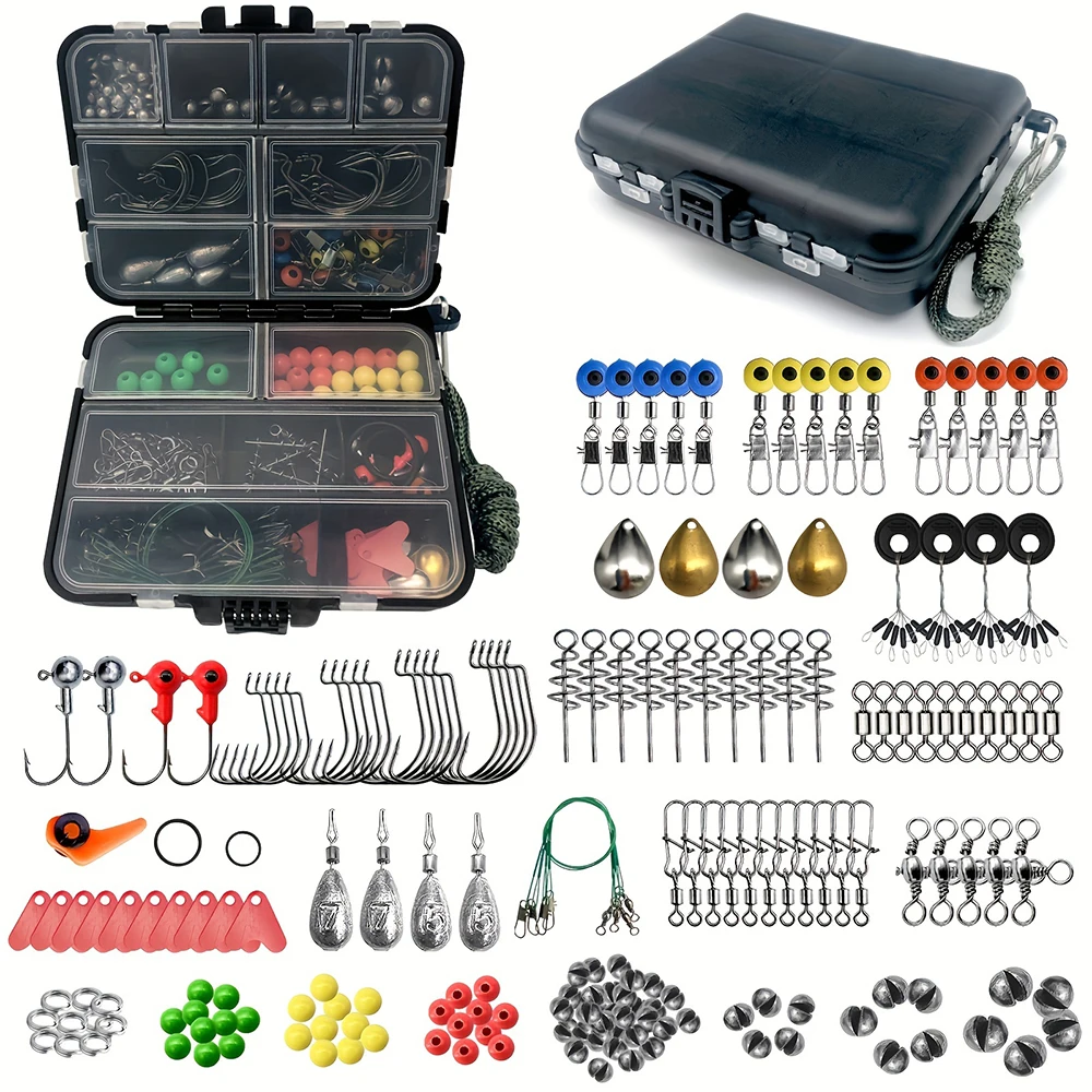 187-teiliges Ultimate Angelset - Komplette Tackle-Box mit Premium-Angelhaken, Köderzubehör, Bleigewichten und mehr - Perfekt für Outdoor-Aktivitäten