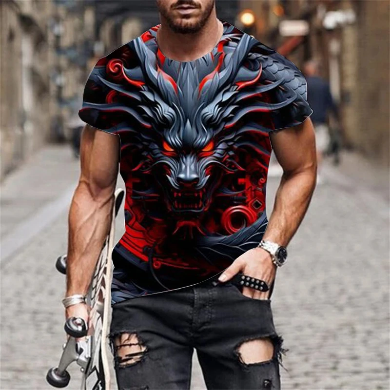 

Men's T-shirt Domineering Dragon 3D Print Street Fashion Male O-neck Top Casual Oversized Outdoor Sports Personalization Clothes