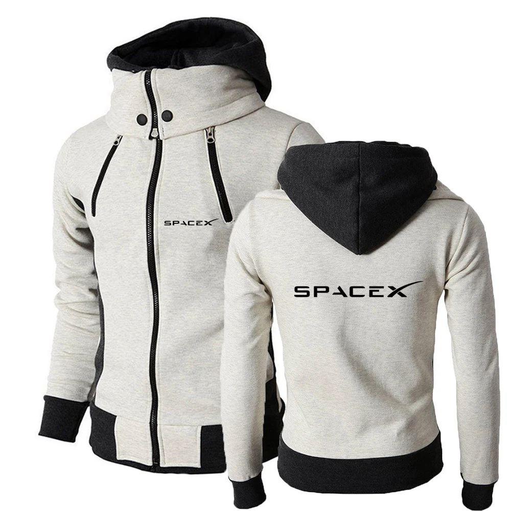 SpaceX Space X Logo 2022 Men's New Autumn Winter Printing Jackets Warmer Windproof Double Zipper Hoodies Design Turtleneck Coats