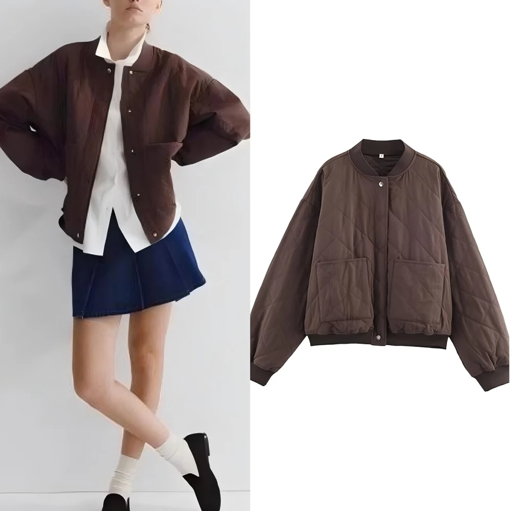 

Новая женская мода с большим карманом, теплая стеганая летная куртка, пальто в стиле ретро, женское пальто на пуговицах с длинными рукавами, шикарный топ