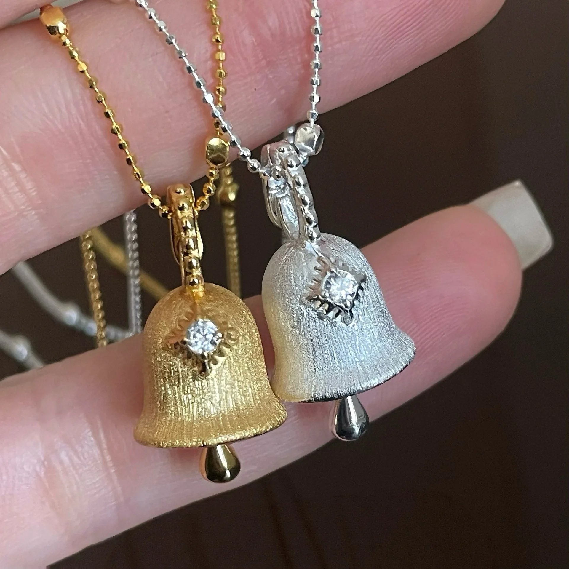BOCAI NEW S925 Sterling Silver Fashionable And Luxurious Versatile Buckle Brushed Sparkling Diamond Wish Bell Pendant