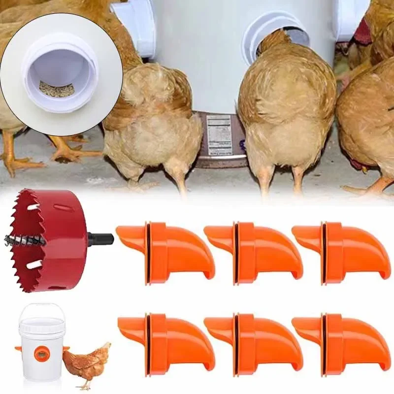 Automatic Chicken Feeder Poultry Feeder DIY Rainproof Feeder Port Kit for Bucket Tank Barrels Bins Gravity Feed Kit Troughs