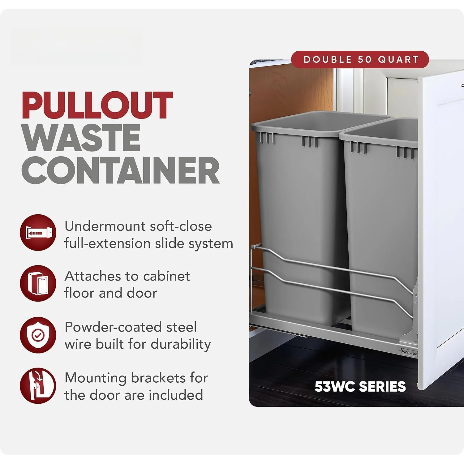 Double Pull‑Out Trash‑Can Cabinet Organizer with Soft‑Close Slides, Minimum 14.5‑Inch Cabinet Opening, Under‑Sink Waste & Recycling Storage for Kitchen Cabinet