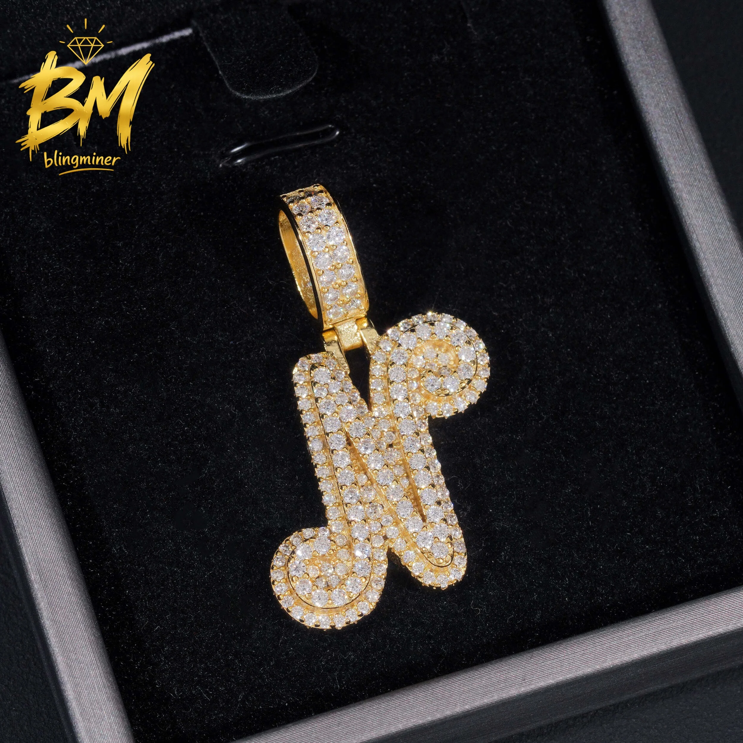 Blingminer Bling Letter N VVS Moissanite Pendant For Men Women S925 Silver Pendants Jewelry Pass Diamonds Tester Free Shipping