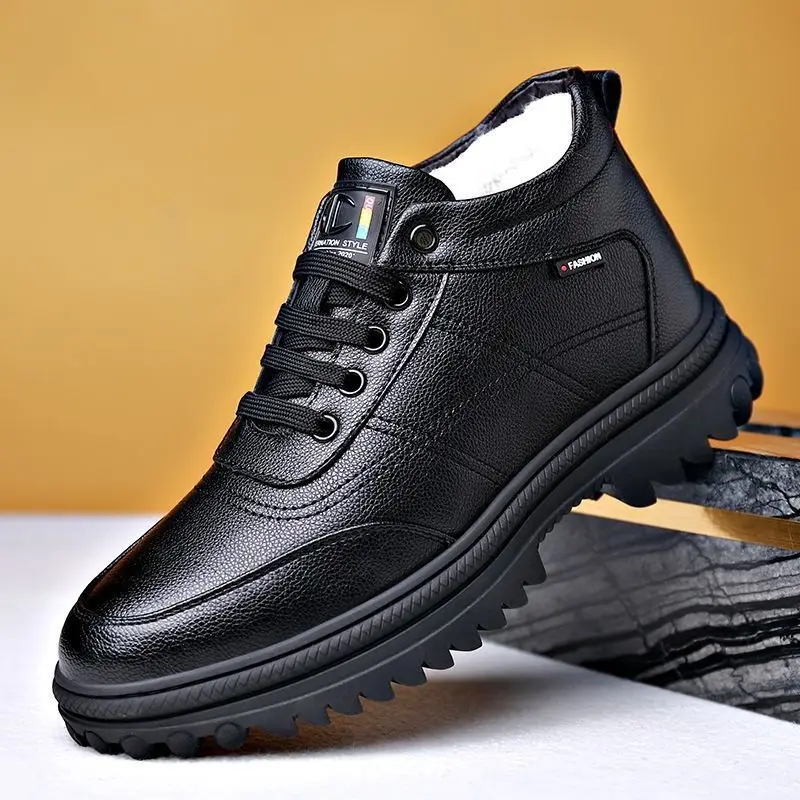 Men's Shoes 2025 Winter Edition Men's Cotton Shoes Men's Winter Snow Boots Leather Shoes Men's Leather Face with Velvet Warmth