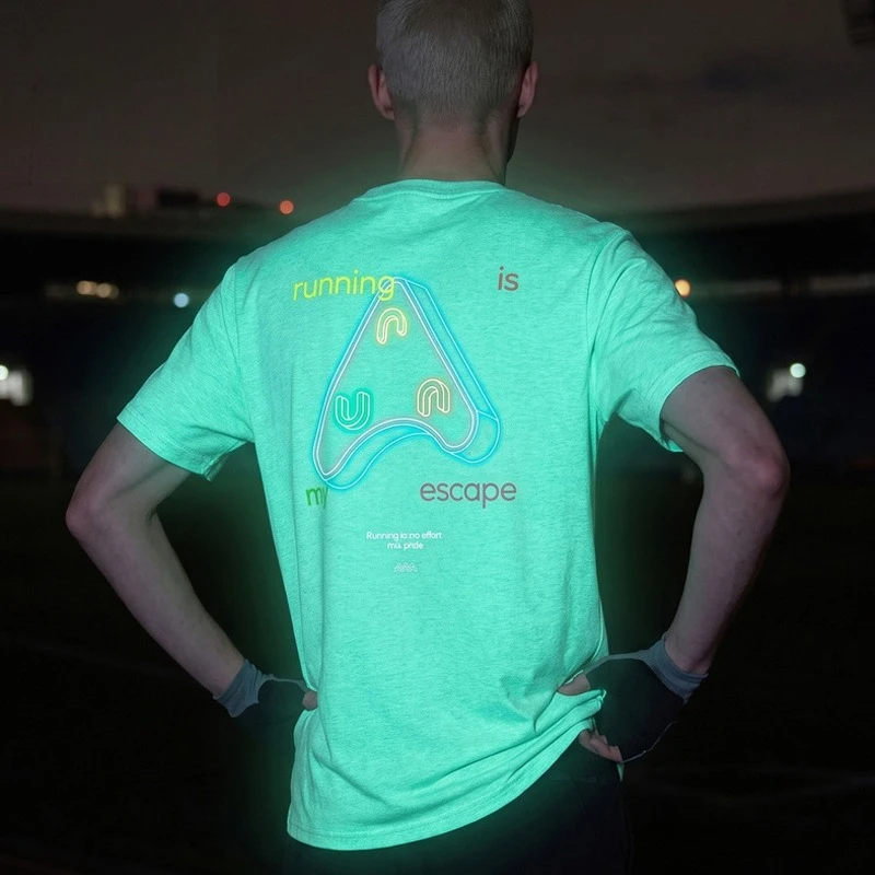 Men's Luminous Print Running T-Shirt – Glow-in-the-Dark Graphic Short Sleeve for Night Outdoor Sports & Fitness