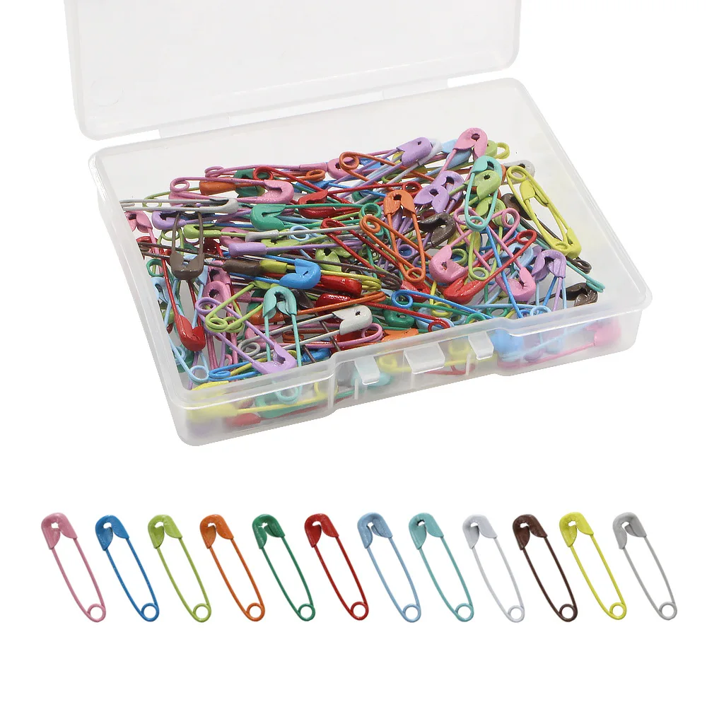 120pcs Random Bright Candy Color Safety Pins Clips, Small Size, Perfect for Sewing Crafts, in Transparent Storage Box