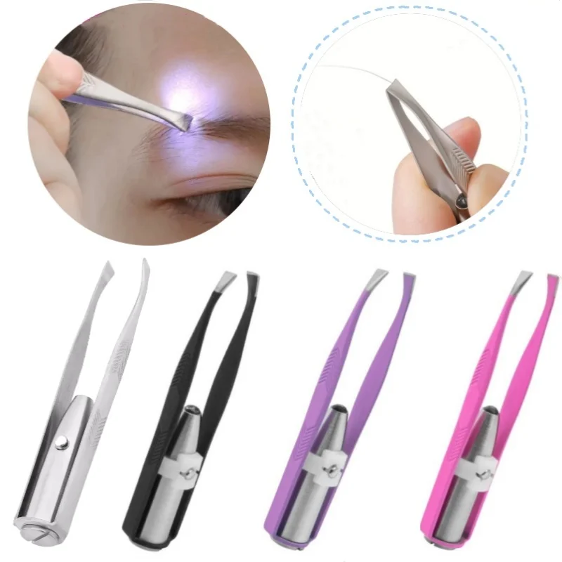 Eyebrow Tweezer with LED Light Smart Design Precision Eyelash Hair Remove Clip Stainless Steel Tweezers Portable Makeup Tools
