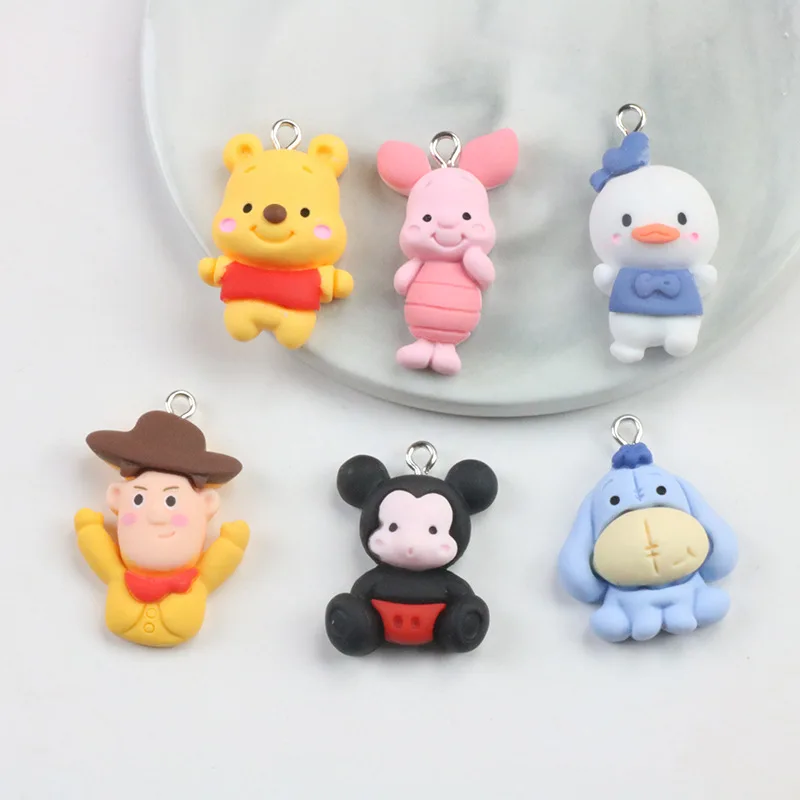 Hot Selling Disney Resin Creative Pendant Cartoon Image Winnie Pig Donkey DIY Jewelry Accessories Handmade Materials Wholesale