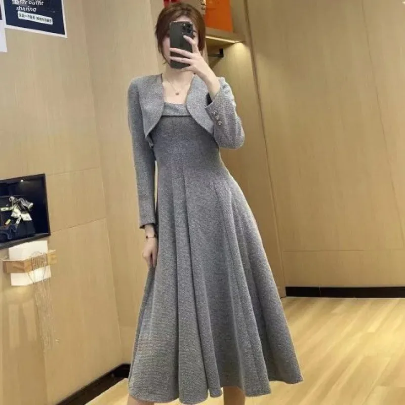 Plus Size 2022 Autumn Set Women's Little Parisian Slimming Dress Fashionable Elegant High Quality Chinese Origin Plus Size Dr...