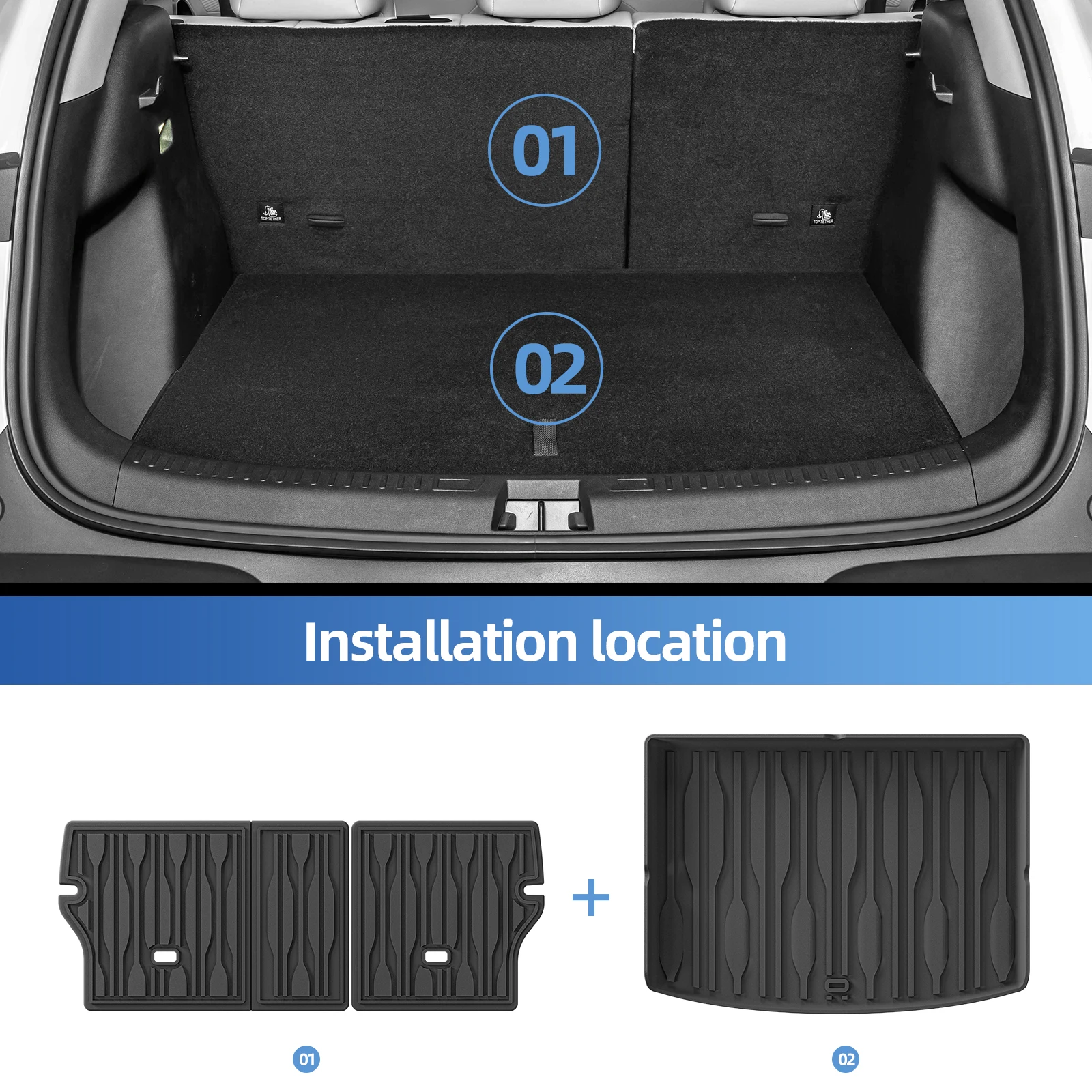 Left Drive for BYD ATTO 2 EV/Yuan UP 2024 2025 Car Floor Mats Cargo Liner Trunk Pad TPE 3D Foot Mat Waterproof BLACK