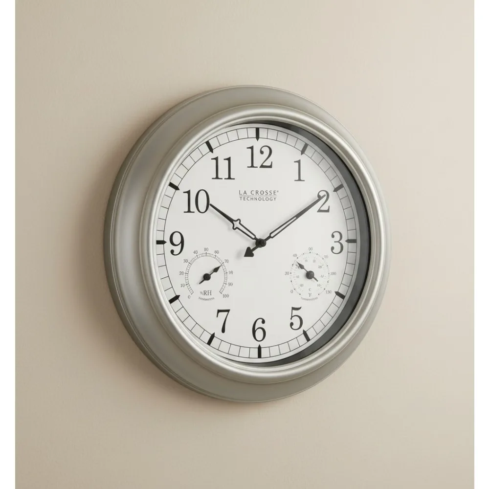 

Large 18" Weatherproof Wall Clock with Temperature & Humidity Display, Quartz Movement for Indoor/Outdoor Use