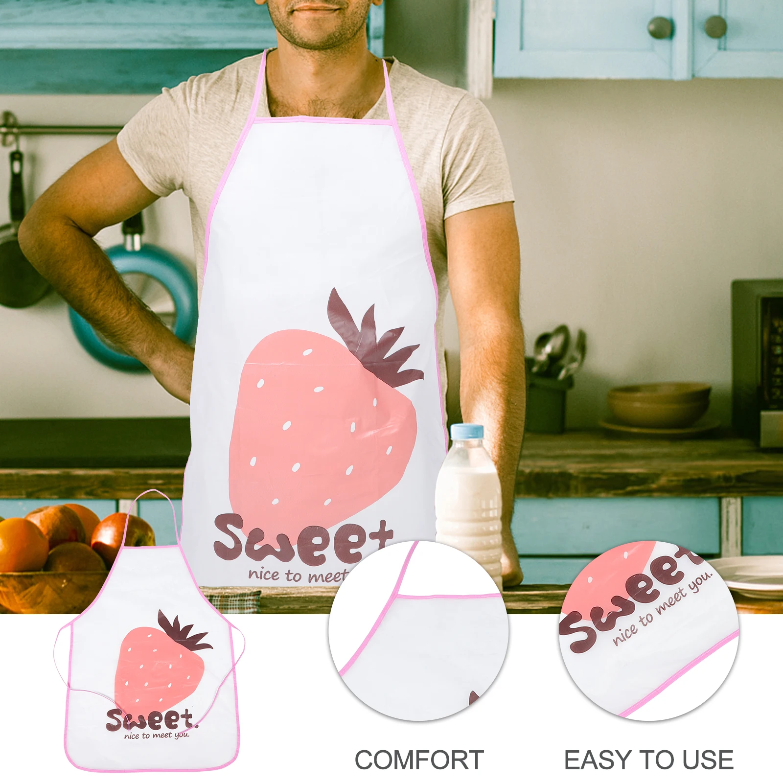 

Waterproof Disposable Apron Adult Sleeveless Kitchen Cooking Strawberry Pattern Decorative For Home Restaurant Chef Work Uniform