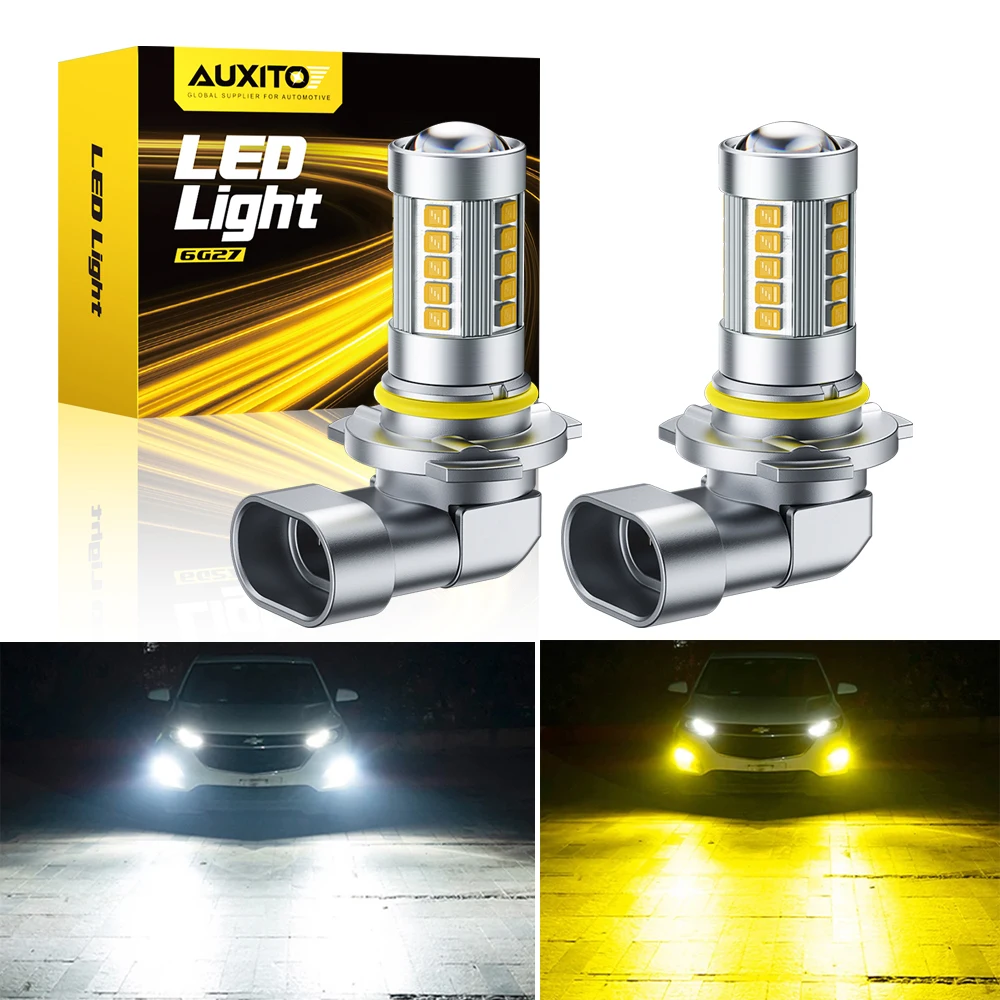 AUXITO 2 Piezas 9006 HB4 Luces Antiniebla LED 3000k Amarillas DRL Lámpara de Conducción 6500K Blancas con Lente Proyector 360 °   Bombilla LED Lighting 9006 de 12V