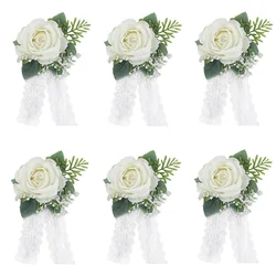 Girls Bridesmaid Wrist Corsage Bridal Prom Party Flannelette Rose Lace Bracelet Fabric Hand Flowers Wedding Accessories