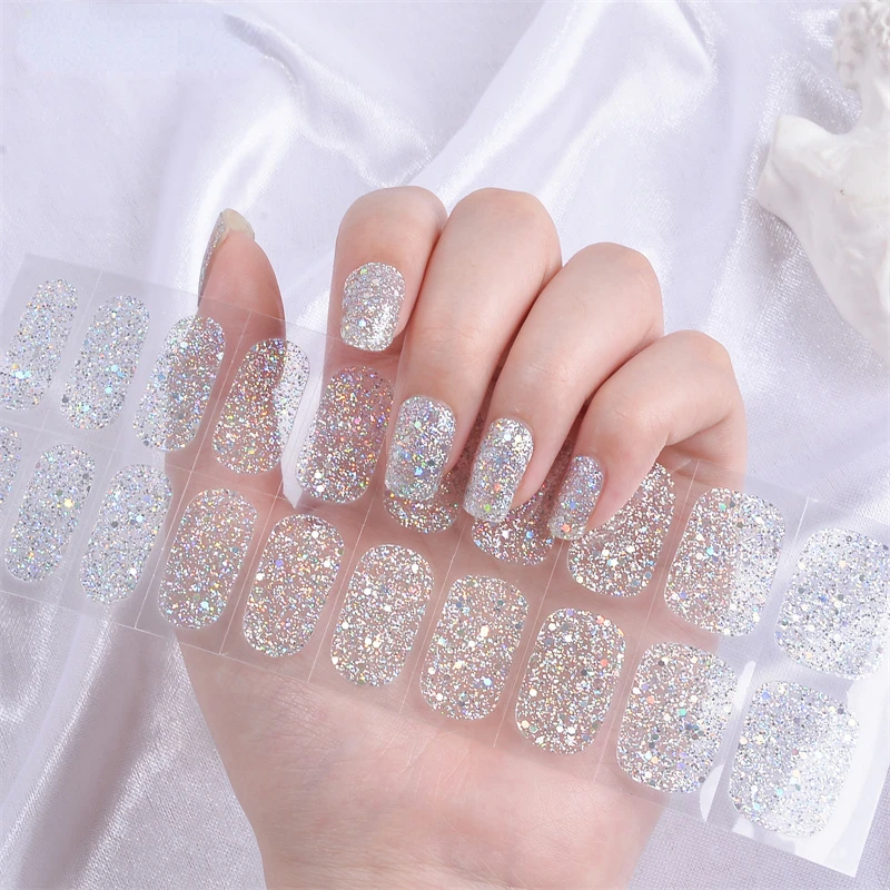 1 foglio Glitter Gel Semi-polimerizzato Patch per unghie adesivo Gel per unghie a lunga durata avvolge le donne Manicure fai da te adesivi per unghie lampada UV bisogno