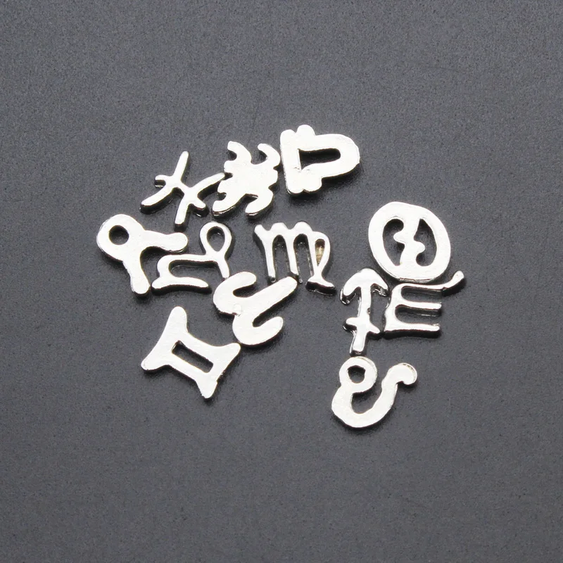 120pcs/lot Mix 12 The Signs of the Zodiac Floating Charms Living Glass Memory Lockets Charm DIY Jewelry Horoscope HD charms