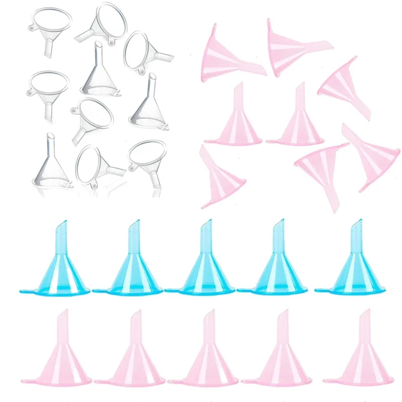 50Pcs Clear Plastic Funnels Mini Funnel for Perfume Fragrance Essential Oils Lab Bottles Sand Art Spices Containers