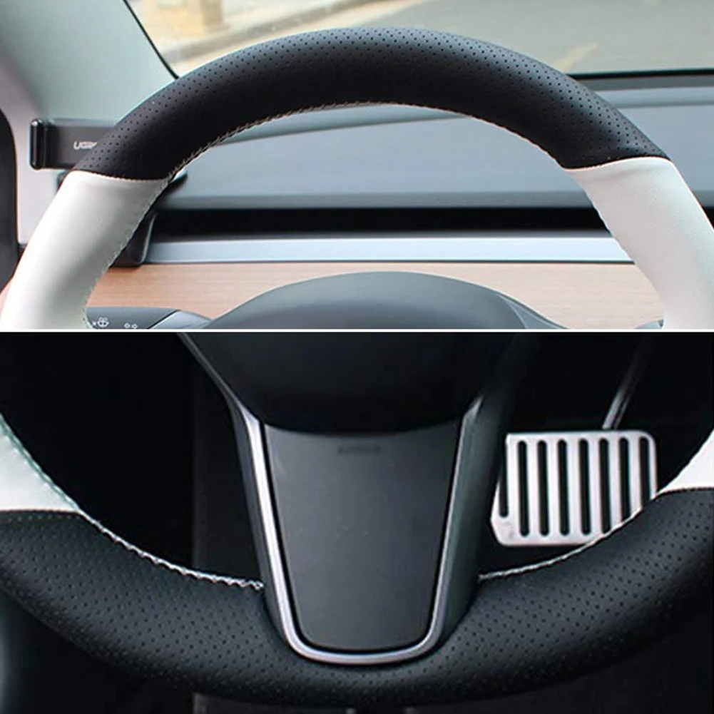 PU Auto Steering Wheel Cover Hand- on Wrap Fit for Model 3 Model Y