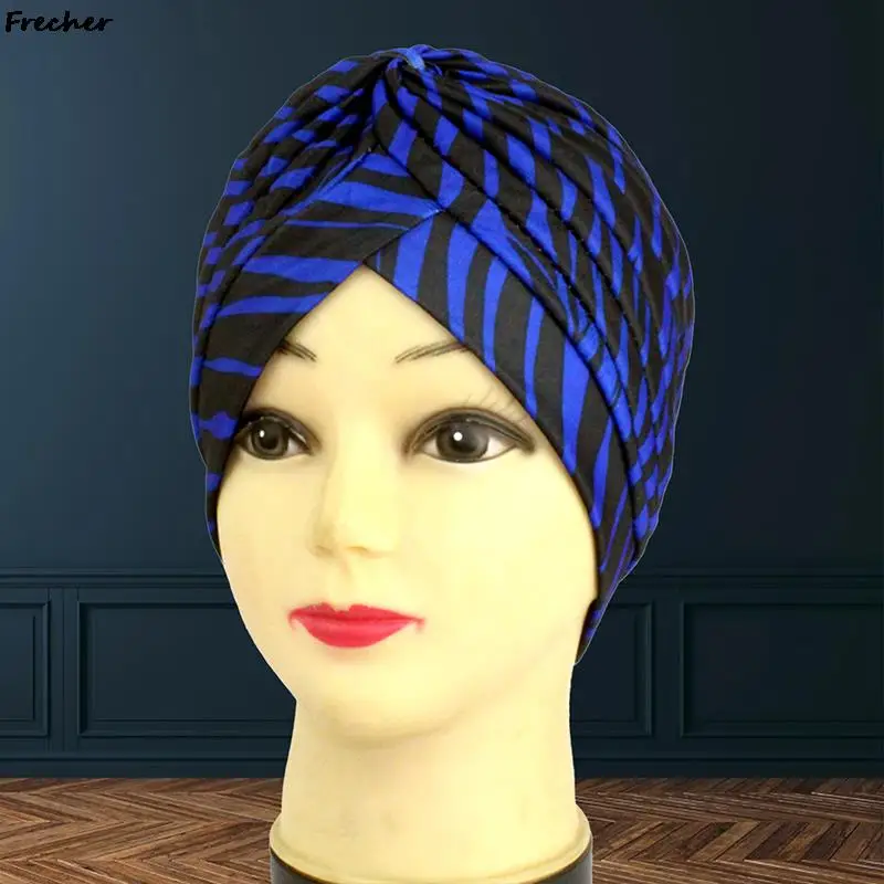 Novo estilo boêmio algodão floral impressão turbante chapéu bandana envoltório quimio bandana hijab plissado boné indiano senhora chapéus de cabelo beanie