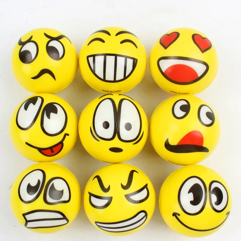 6/12Pcs 6.3cm Smile Face Foam Ball Toy Squeeze Stress Ball Outdoor Sports Relief Toy Hand Wrist Exercise PU Toy Balls For Kids