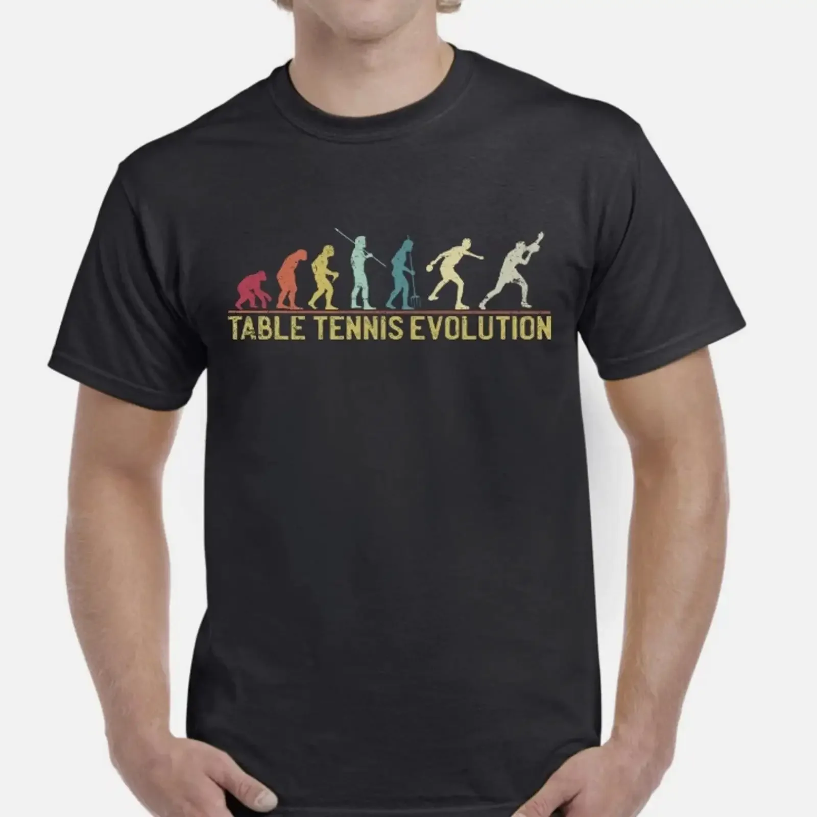 Top T Shirt for Dad Evolution of Table Tennis Sports Cotton Comfort vintage Washed Unisex Stylish Casual graphic Stretched