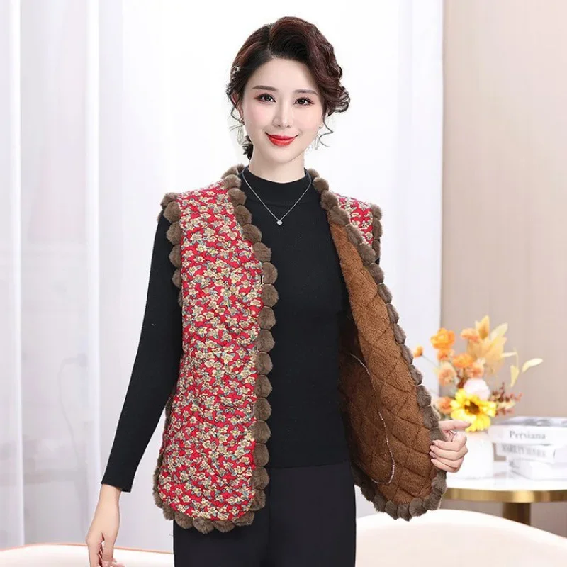 Mom's WinterVest New Thickened Fleece-Lined Vest Loose Fit Shoulder Coat Stylish Warm Cotton Jacket For Middle-Aged And Elderly