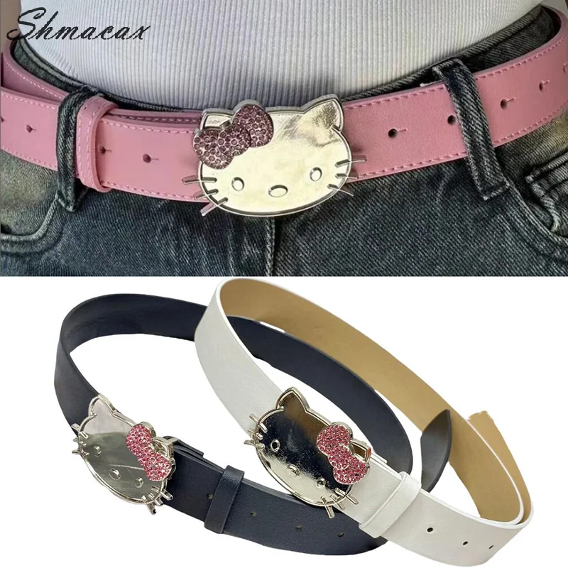 Ceinture à biscuits brillante pour filles, ceinture Sanurgente Hello Kitty, ceinture mignonne, accessoires de jeans polyvalents, cadeaux de vacances, mode, 1PC