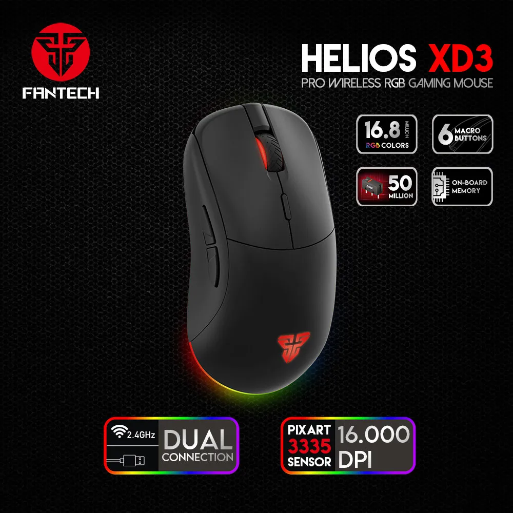 FANTECH HELIOS XD3 Wireless/Wired Mouse Dual-Mode High-Precision Sensor RGB Programmable Buttons Ergonomic PC E-sports Gamers