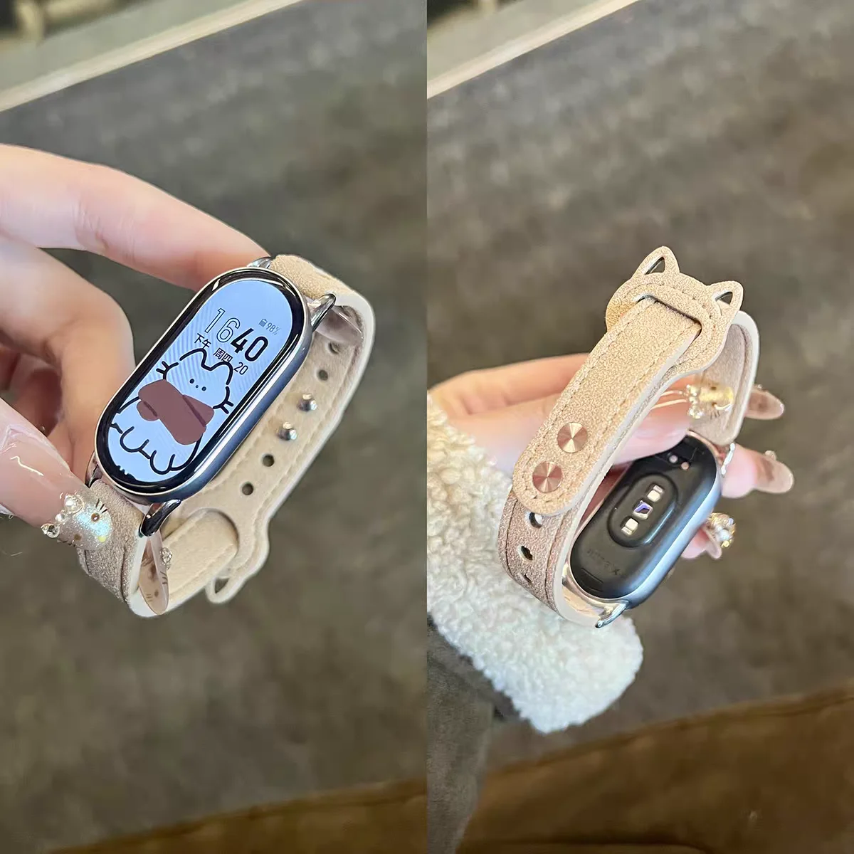 Niedliche Leder-Schlaufe für Xiaomi Band 10 9 8 NFC Zubehör Uhrenarmband