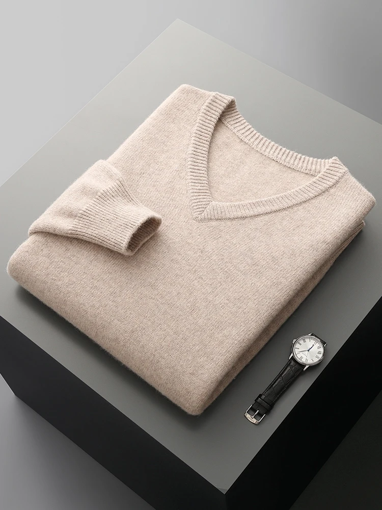 New Men\'s Thick Basics Pullover High Quality Sweater Autumn Winter 100% Merino Wool Knitwear Soft Smart Casual O-Neck  Warm Tops