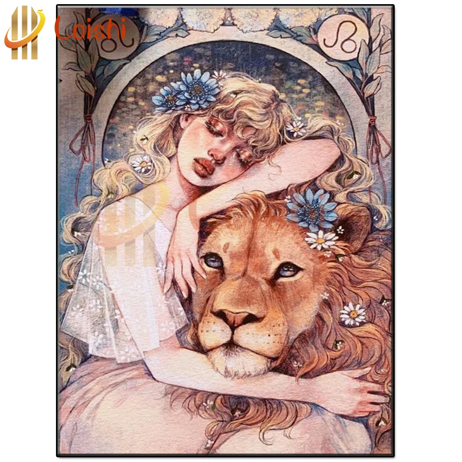 

DIY Diamond Painting Fantasy girl and lion diamond Embroidery 5d mosaic Diamond needlework animal cross stitch room decoration