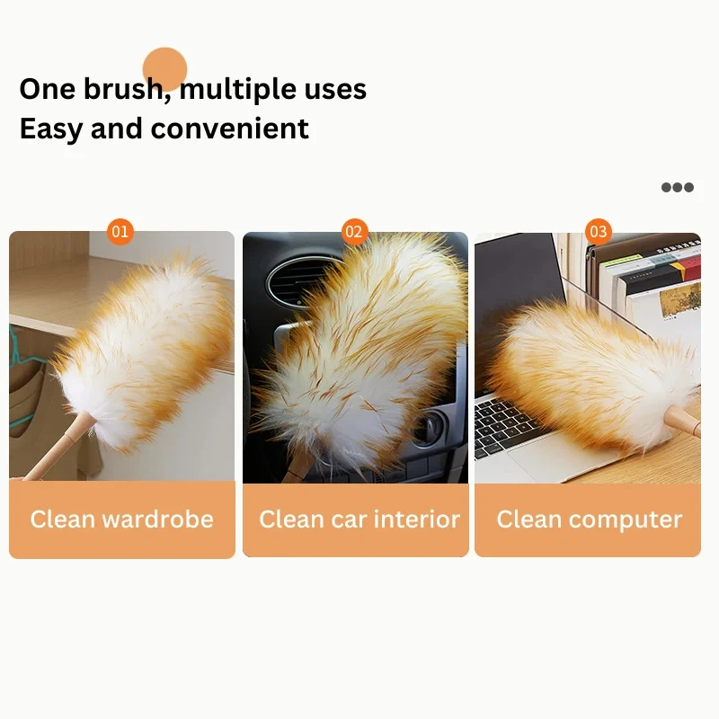 Household Wool Lambswool Feather Brush Duster Dust Cleaning Sofa Car Dust Floor Gap Bendable Brush Home Household Tools