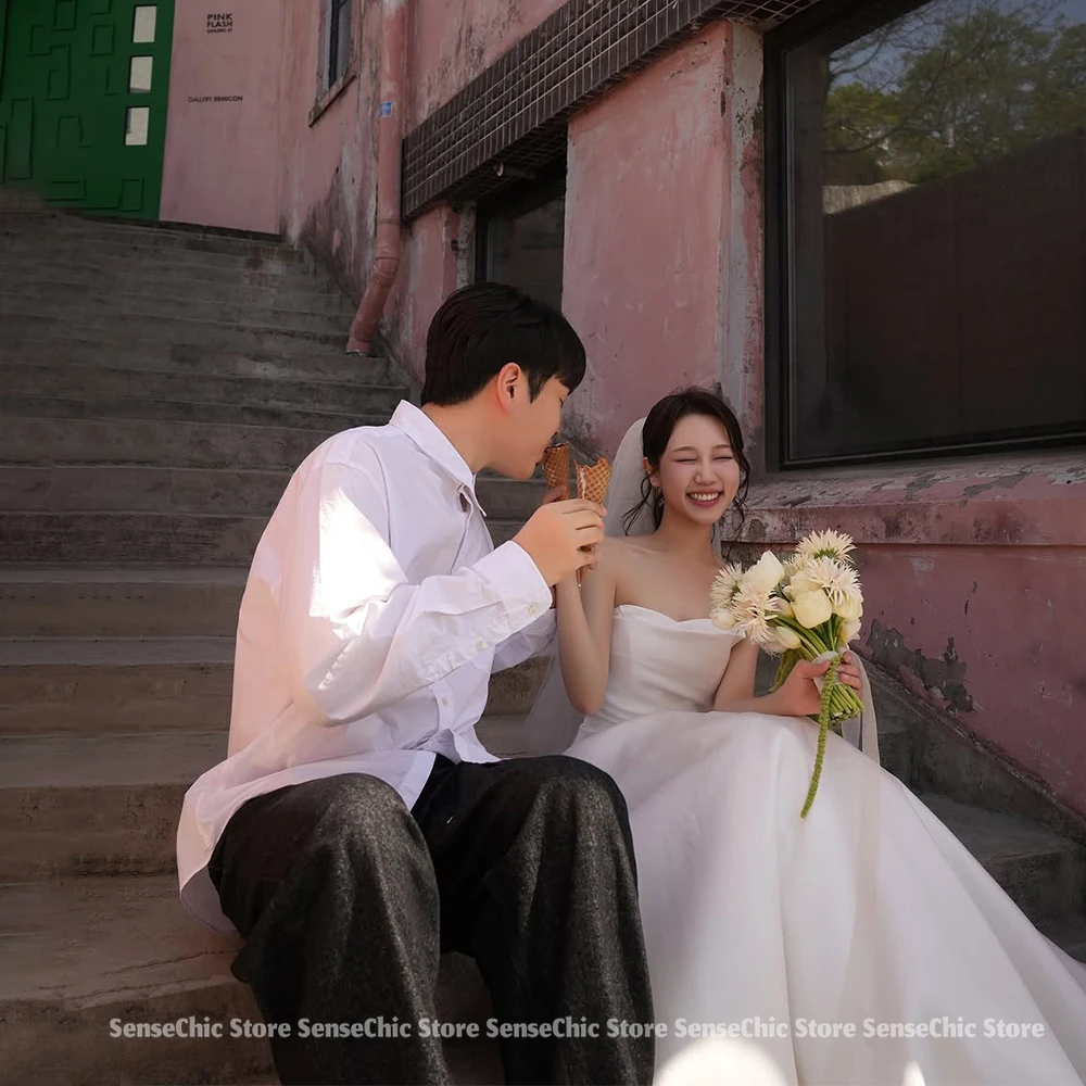 Vestidos de boda de hadas de tul, sesión de fotos Formal de Corea, corte en A, vestidos de novia simples para mujer para novia personalizados