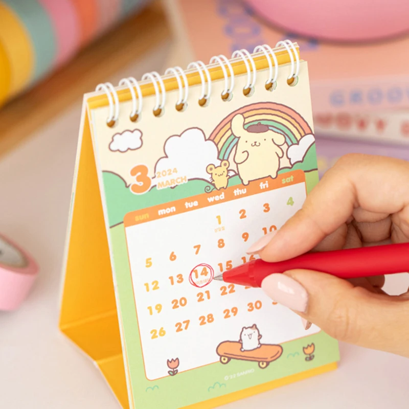 2024 Kawaii Kuromi Cinnamoroll My Melody Cartoon Calendar Desktop Ornaments Anime Sanrios Girl Heart Cute Schedule Guestbook