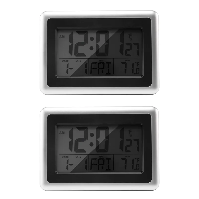 

AB35-2X Цифровые настенные часы, большой ЖК-дисплей, на батарейках, температура в помещении, без подсветки (серебристый)