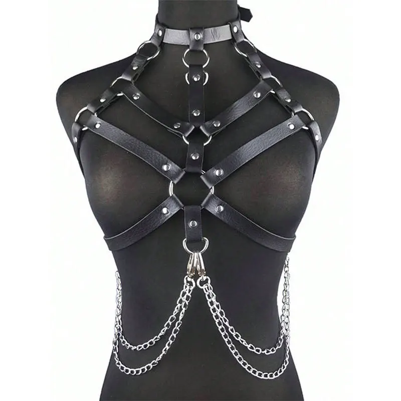 Women's Belt Body Harness Bra Bondage Chain Chest Harness Leather Lingerie Bdsm Fetish Clothing Gothic Women Suspenders Straps