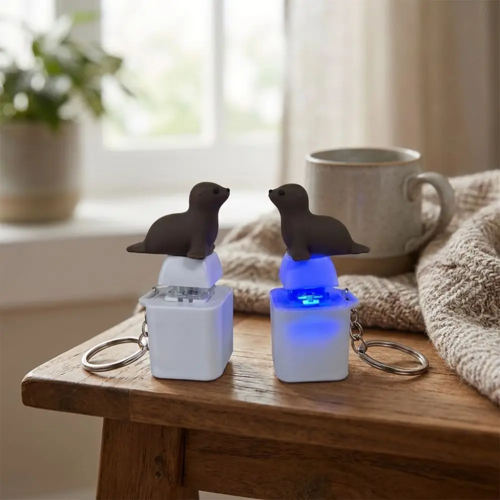 LED Light Animal Glowing Sound Keychain Clicky Sounding Cartoon Animal Seal Dog Light-Up Fidget Key Ring Tactile Switch Plastic