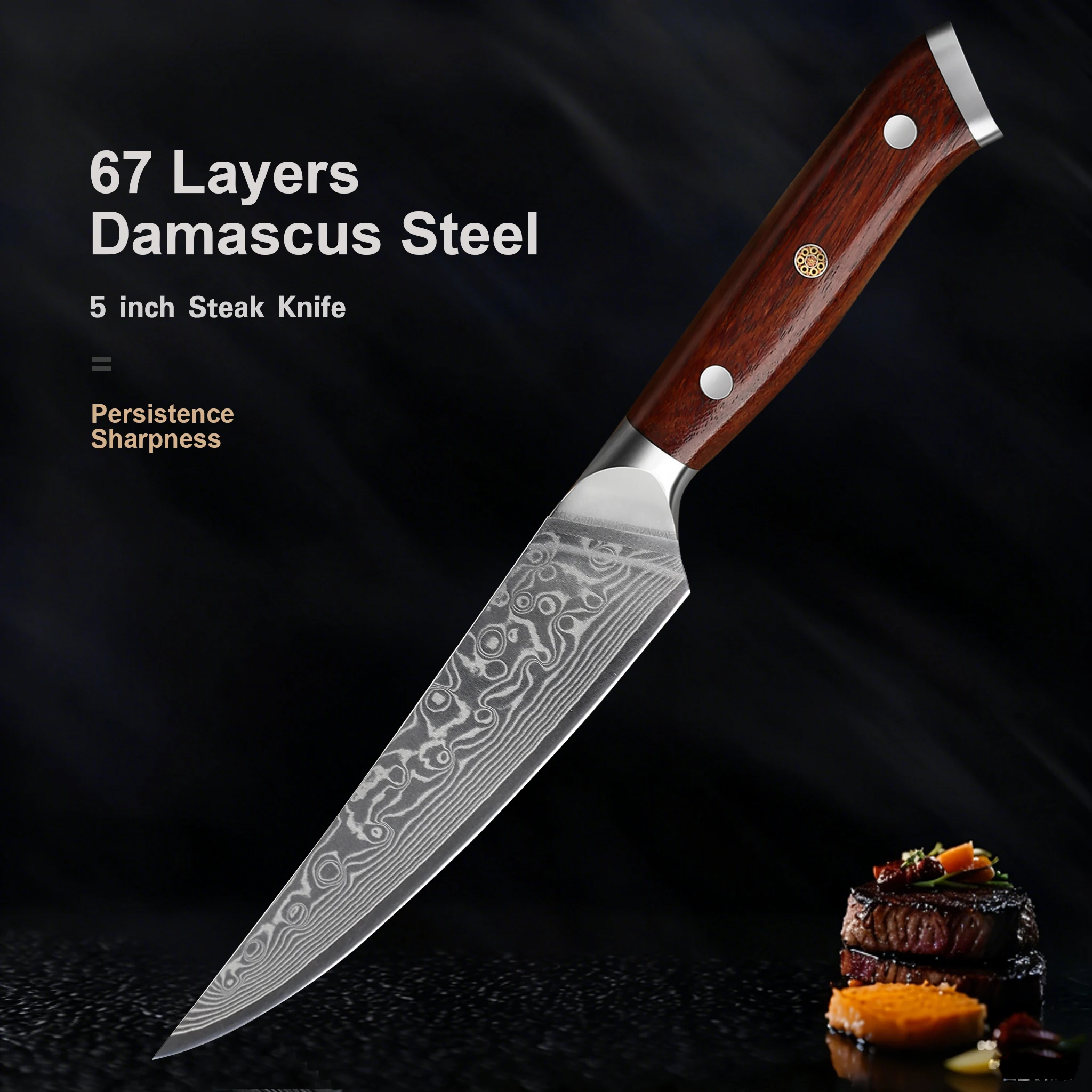 5'' Zoll Steak Messer Damaskus Stahl Westlichen Geschirr Steak Messer Lamm Hacken Messer High-end-Küche Werkzeuge Palisander griff