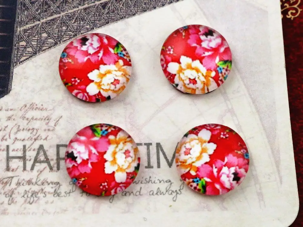 Hot Sale 20pcs 12mm Flower Style Handmade Photo Glass Cabochons